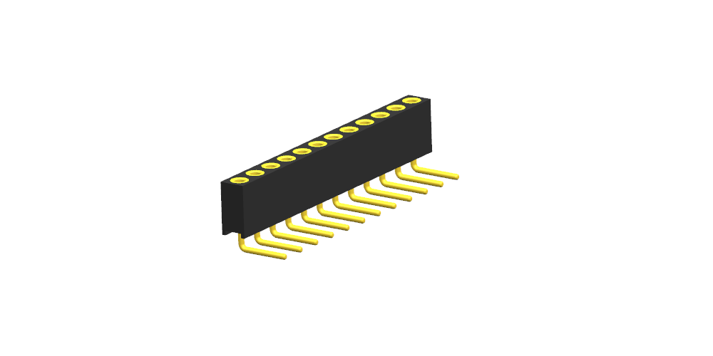 Round hole row bus 1.27mm, single row 90 degrees (plastic height 4.1, plastic width 2.2)